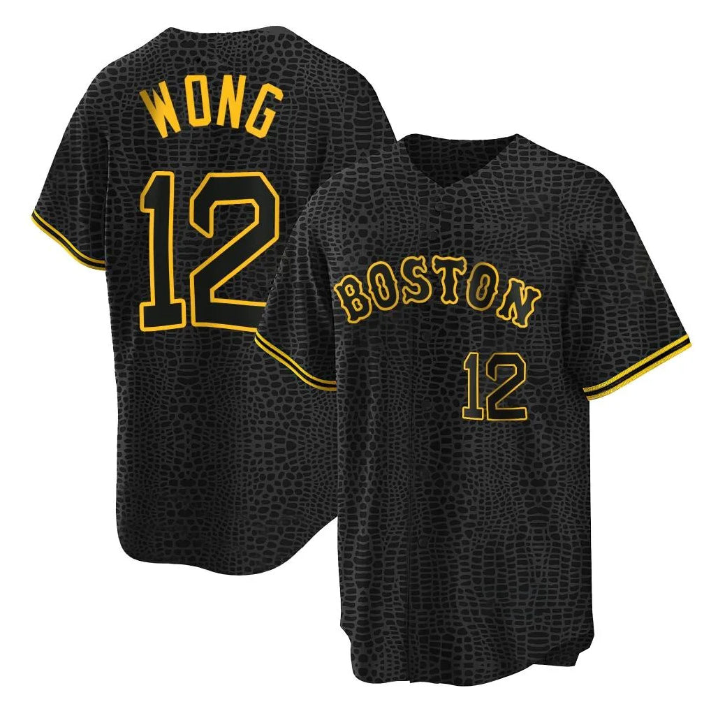 Davalo B.Red Sox #12 Connor Wong Player Black Snake Skin City Home Game Stitched Jerseys