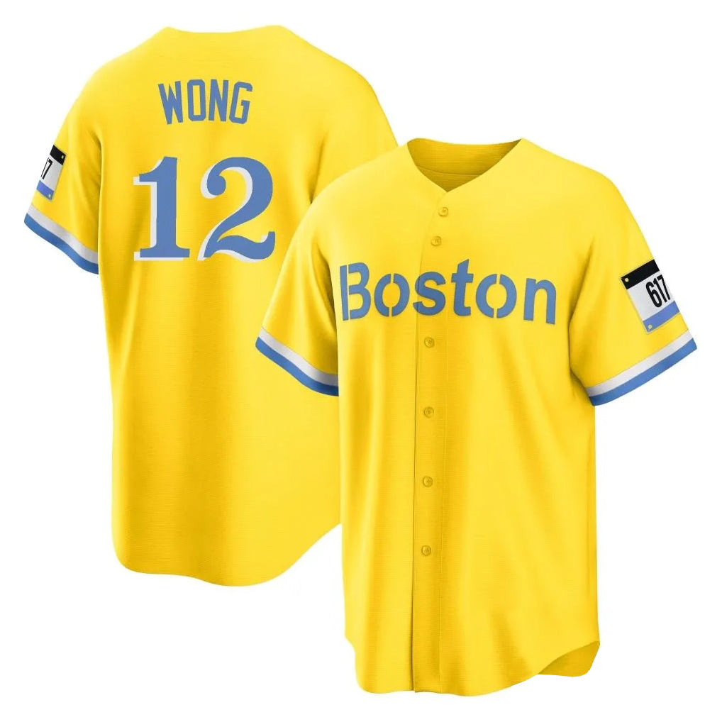 Davalo B.Red Sox #12 Connor Wong Player Yellow Home Game Stitched Jerseys