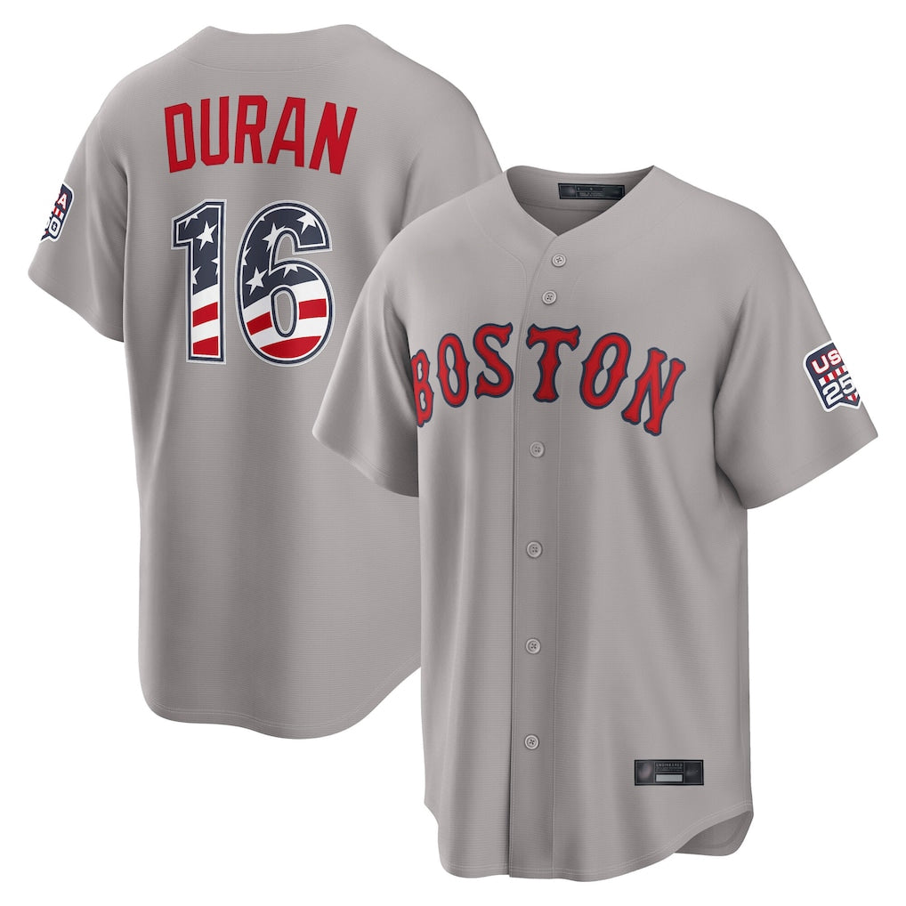 Davalo B.Red Sox #16 Jarren Duran Player Gray Road USA 250 Fourth of July Home Game Stitched Jerseys