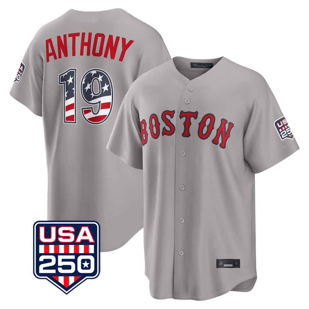 Davalo B.Red Sox #19 Roman Anthony Player Gray Road USA 250 Fourth of July Home Game Stitched Jerseys