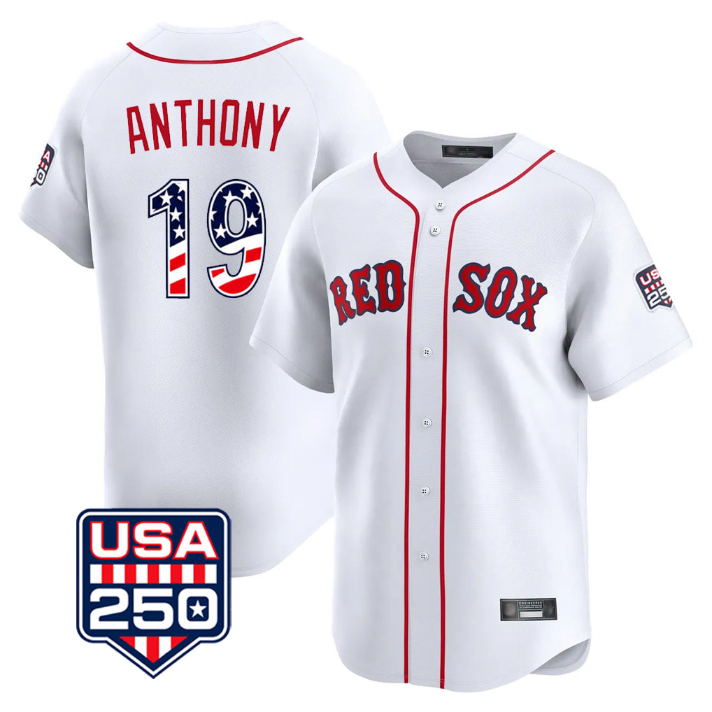 Davalo B.Red Sox #19 Roman Anthony Player White USA 250 Fourth of July Limited Home Game Stitched Jerseys