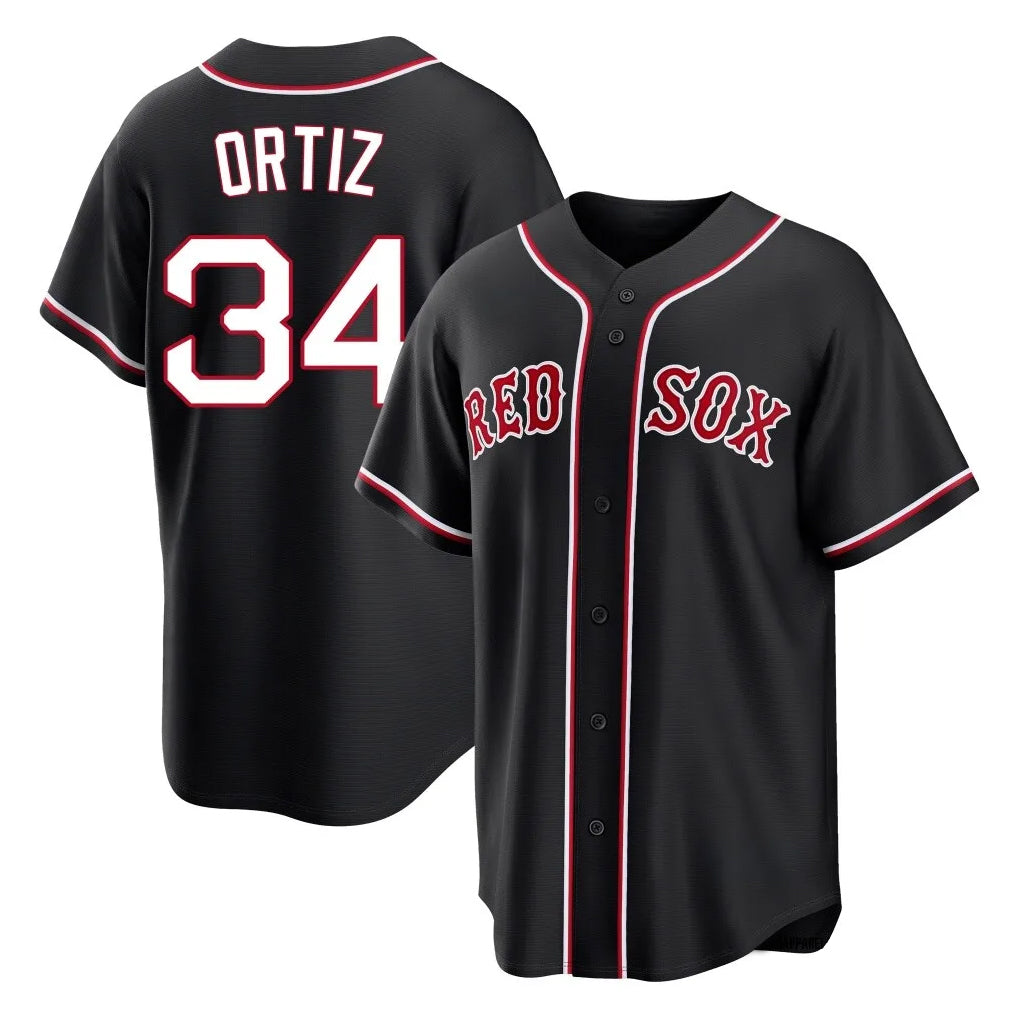 Davalo B.Red Sox #34 David Ortiz Player Black Out Home Game Stitched Jerseys