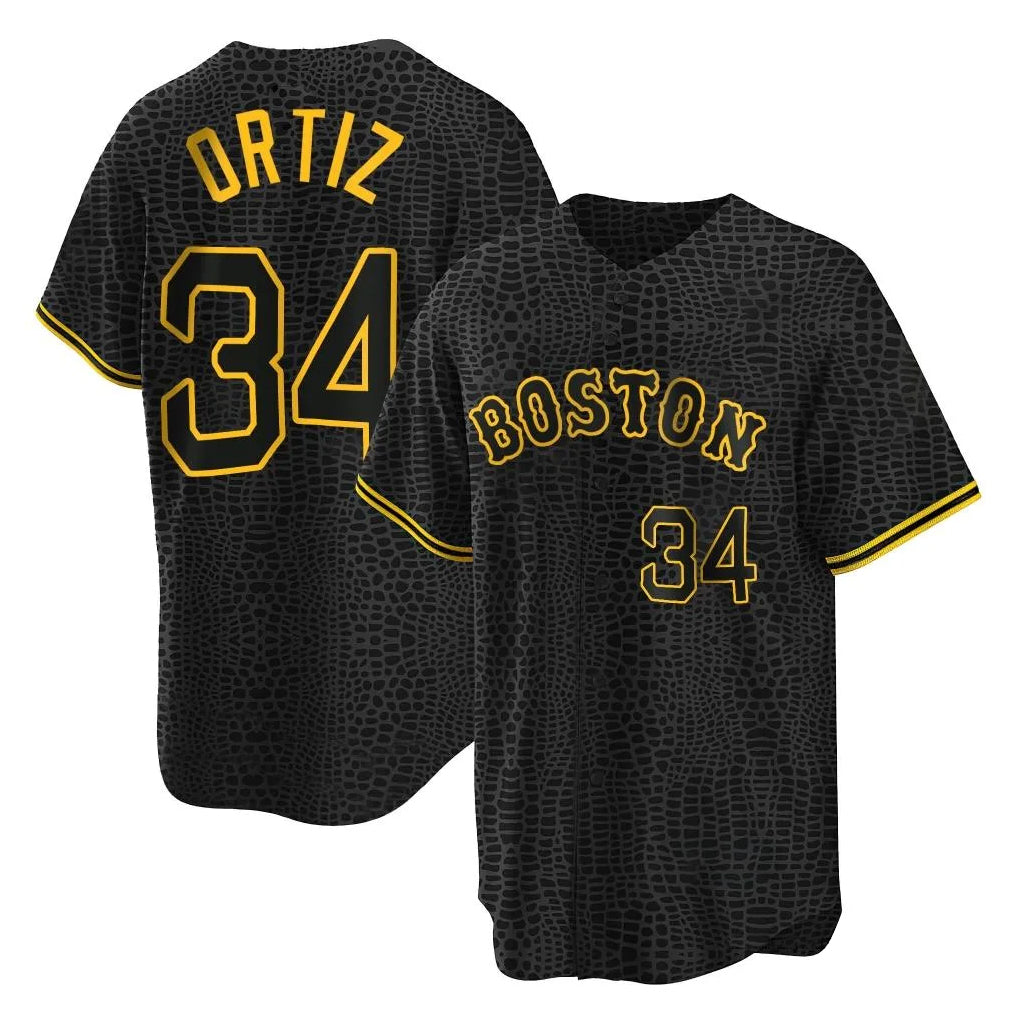Davalo B.Red Sox #34 David Ortiz Player Black Snake Skin City Home Game Stitched Jerseys