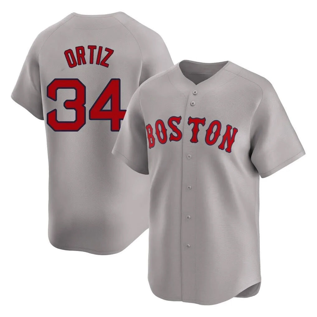 Davalo B.Red Sox #34 David Ortiz Player Gray Road Limited Home Game Stitched Jerseys