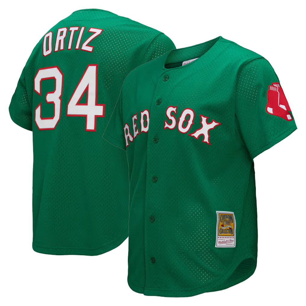 Davalo B.Red Sox #34 David Ortiz Player Green Mitchell & Ness Cooperstown Collection Mesh Home Stitched Jerseys