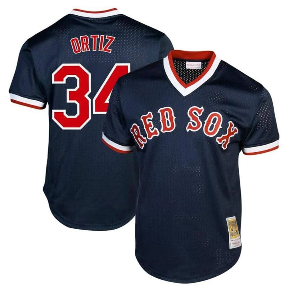 Davalo B.Red Sox #34 David Ortiz Player Navy Cooperstown Collection Mesh T-shirt Home Stitched Jerseys