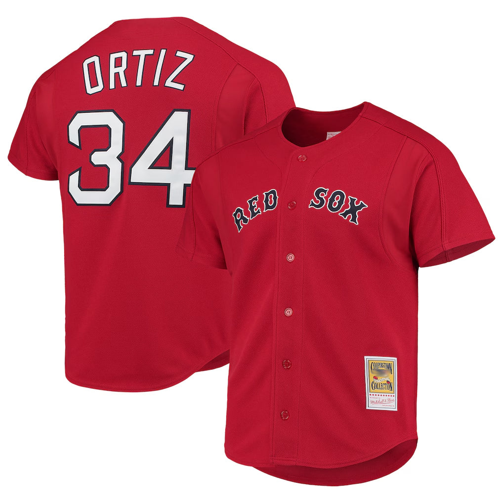Davalo B.Red Sox #34 David Ortiz Player Red Mitchell & Ness Cooperstown Collection Home Stitched Jerseys