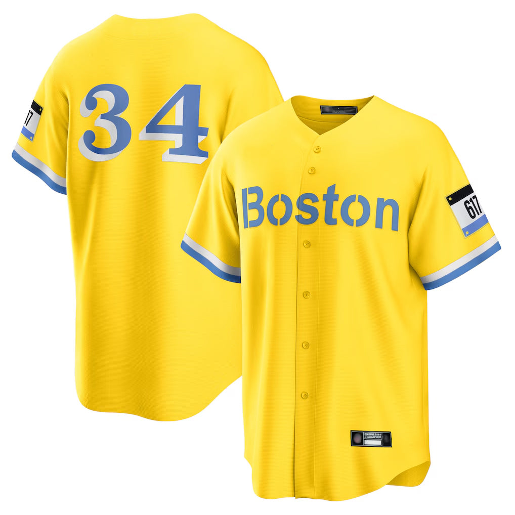Davalo B.Red Sox #34 David Ortiz Player Yellow Home Game Stitched Jerseys