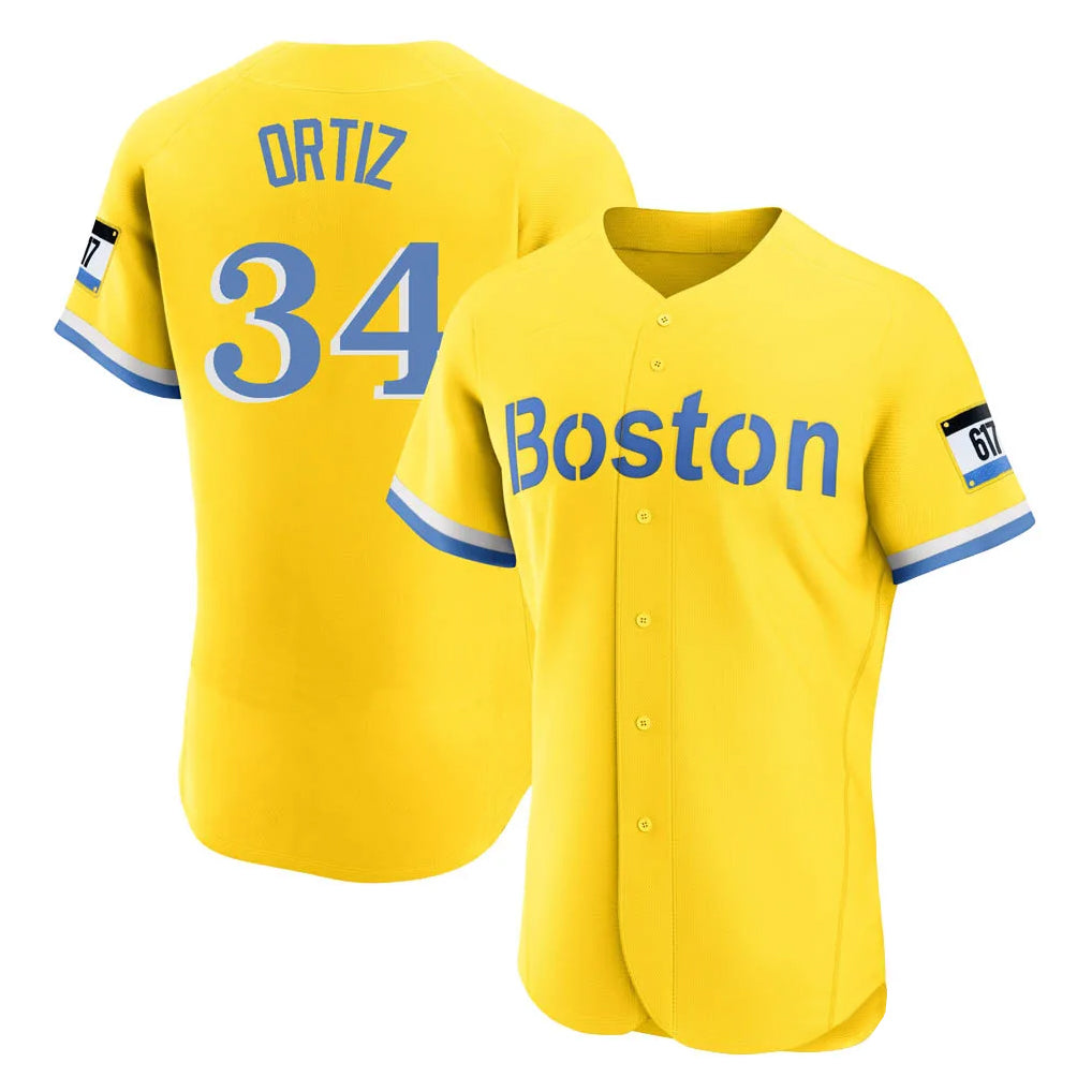 Davalo B.Red Sox #34 David Ortiz Player Yellow Limited Elite Home Game Stitched Jerseys
