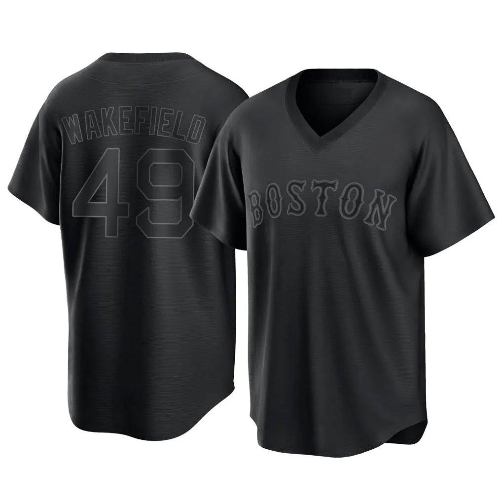 Davalo B.Red Sox #49 Tim Wakefield Player Black T-shirt Home Game Stitched Jerseys