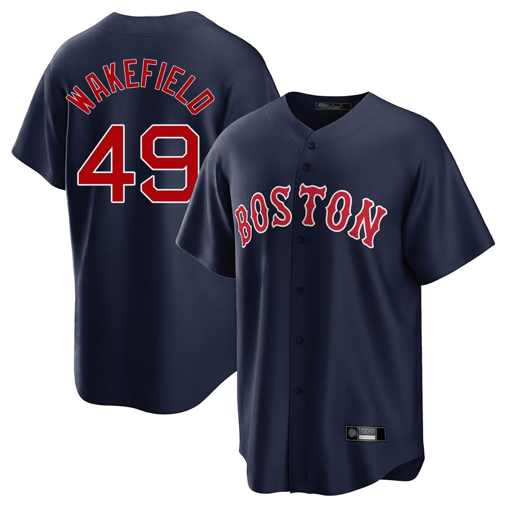 Davalo B.Red Sox #49 Tim Wakefield Player Navy Home Game Stitched Jerseys