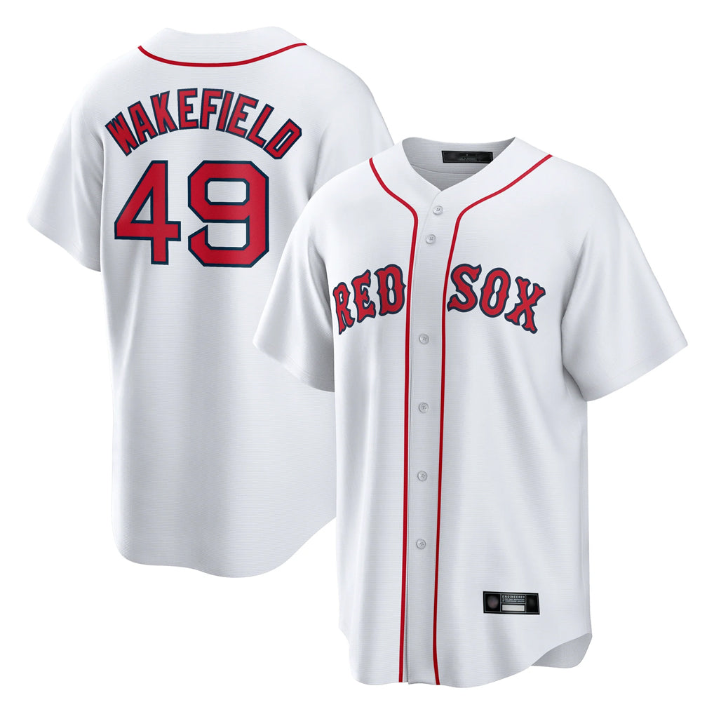 Davalo B.Red Sox #49 Tim Wakefield Player White Home Game Stitched Jerseys