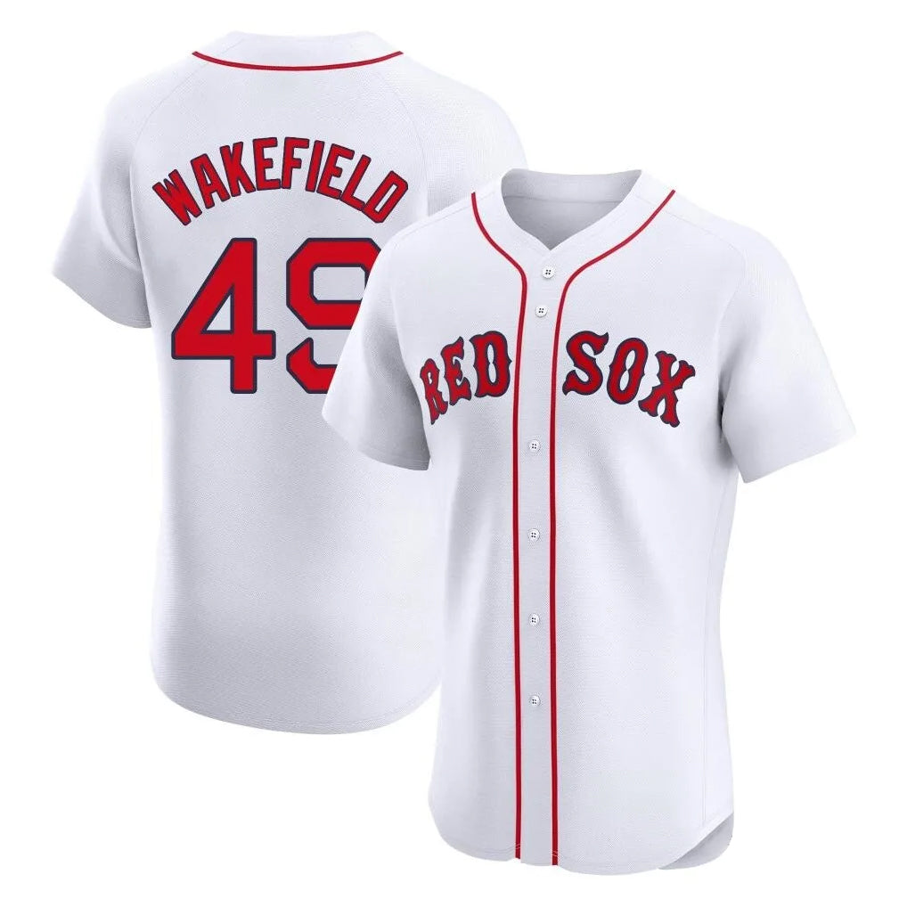 Davalo B.Red Sox #49 Tim Wakefield Player White Limited Elite Home Game Stitched Jerseys