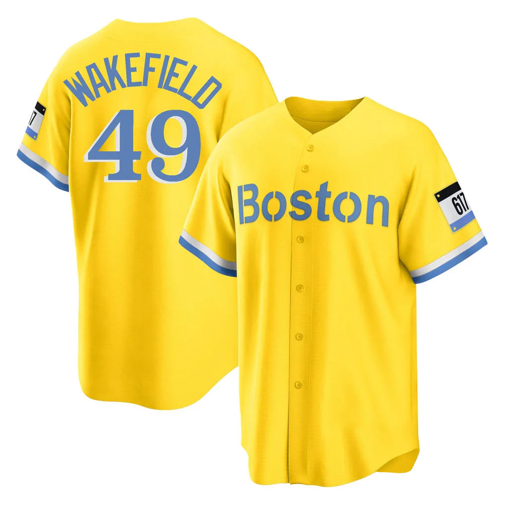 Davalo B.Red Sox #49 Tim Wakefield Player Yellow Home Game Stitched Jerseys