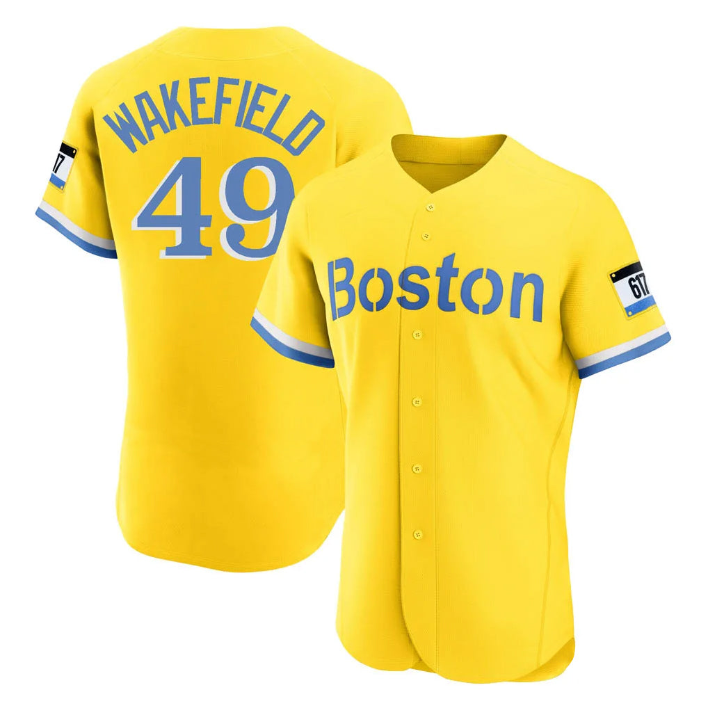 Davalo B.Red Sox #49 Tim Wakefield Player Yellow Limited Elite Home Game Stitched Jerseys