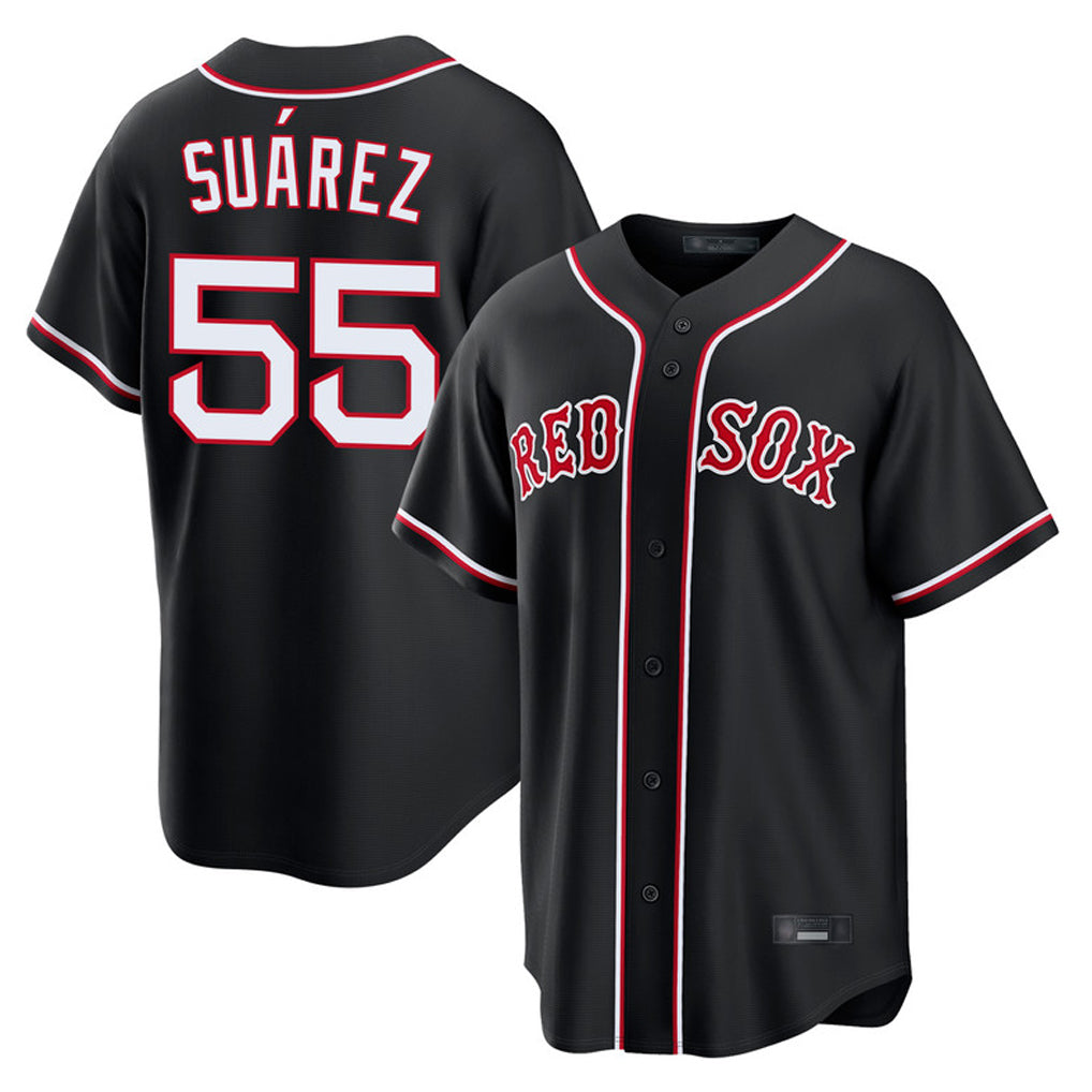 Davalo B.Red Sox #55 Ranger Su¡§¡érez Player Black Out Home Game Stitched Jerseys