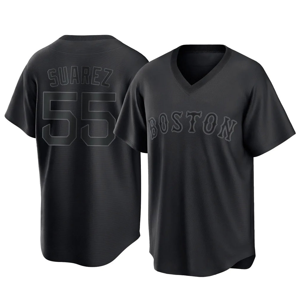 Davalo B.Red Sox #55 Ranger Su¡§¡érez Player Black T-shirt Home Game Stitched Jerseys
