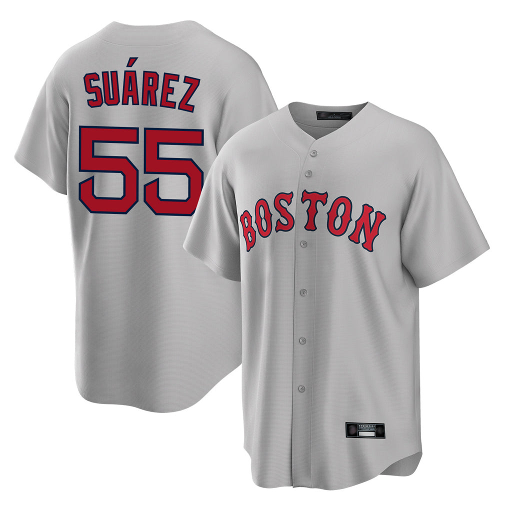 Davalo B.Red Sox #55 Ranger Su¡§¡érez Player Gray Road Home Game Stitched Jerseys