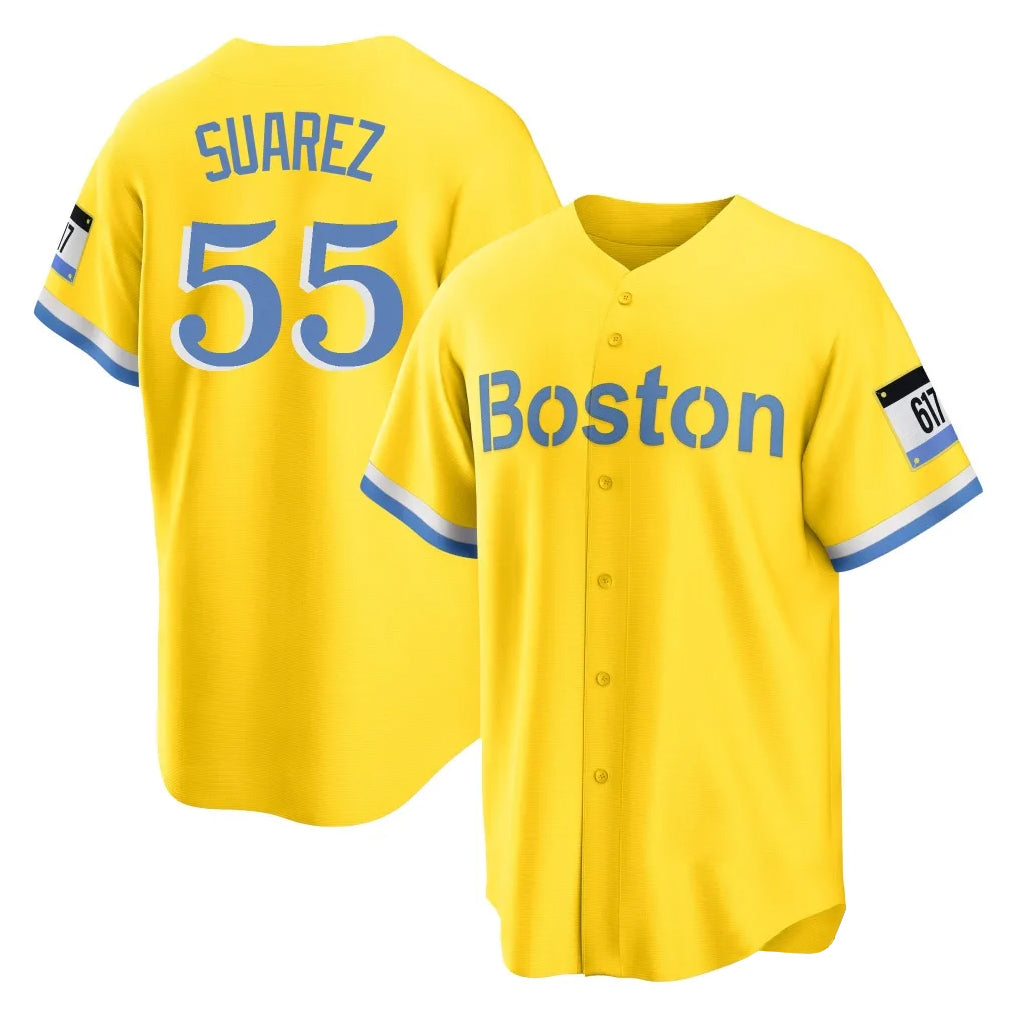 Davalo B.Red Sox #55 Ranger Su¡§¡érez Player Yellow Home Game Stitched Jerseys