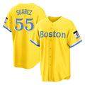 Davalo B.Red Sox #55 Ranger Su¡§¡érez Player Yellow Home Game Stitched Jerseys