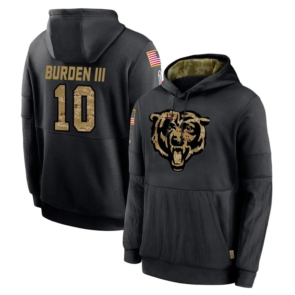 Davalo C.Bears #10 Luther Burden III Player Black Salute to Service Pullover Hoodies Limited Stitched Jerseys