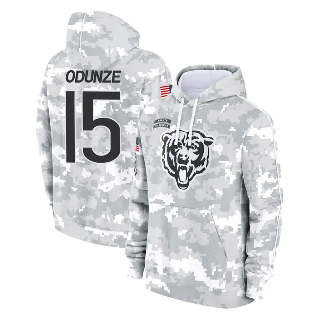 Davalo C.Bears #15 Rome Odunze Player Arctic Camo Salute to Service Pullover Hoodies Limited Stitched Jerseys