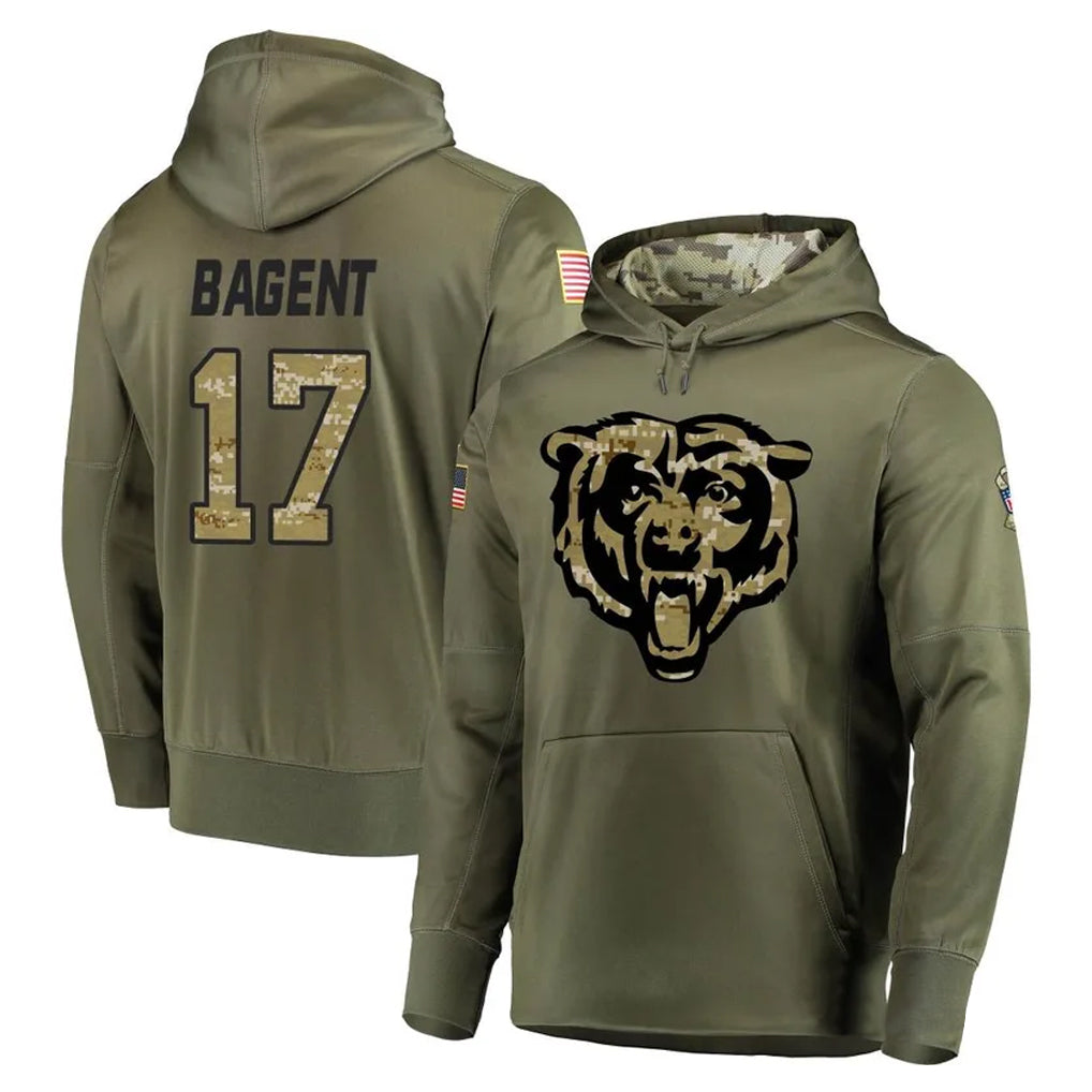 Davalo C.Bears #17 Tyson Bagent Player Olive Salute to Service Pullover Hoodies Home Game Stitched Jerseys