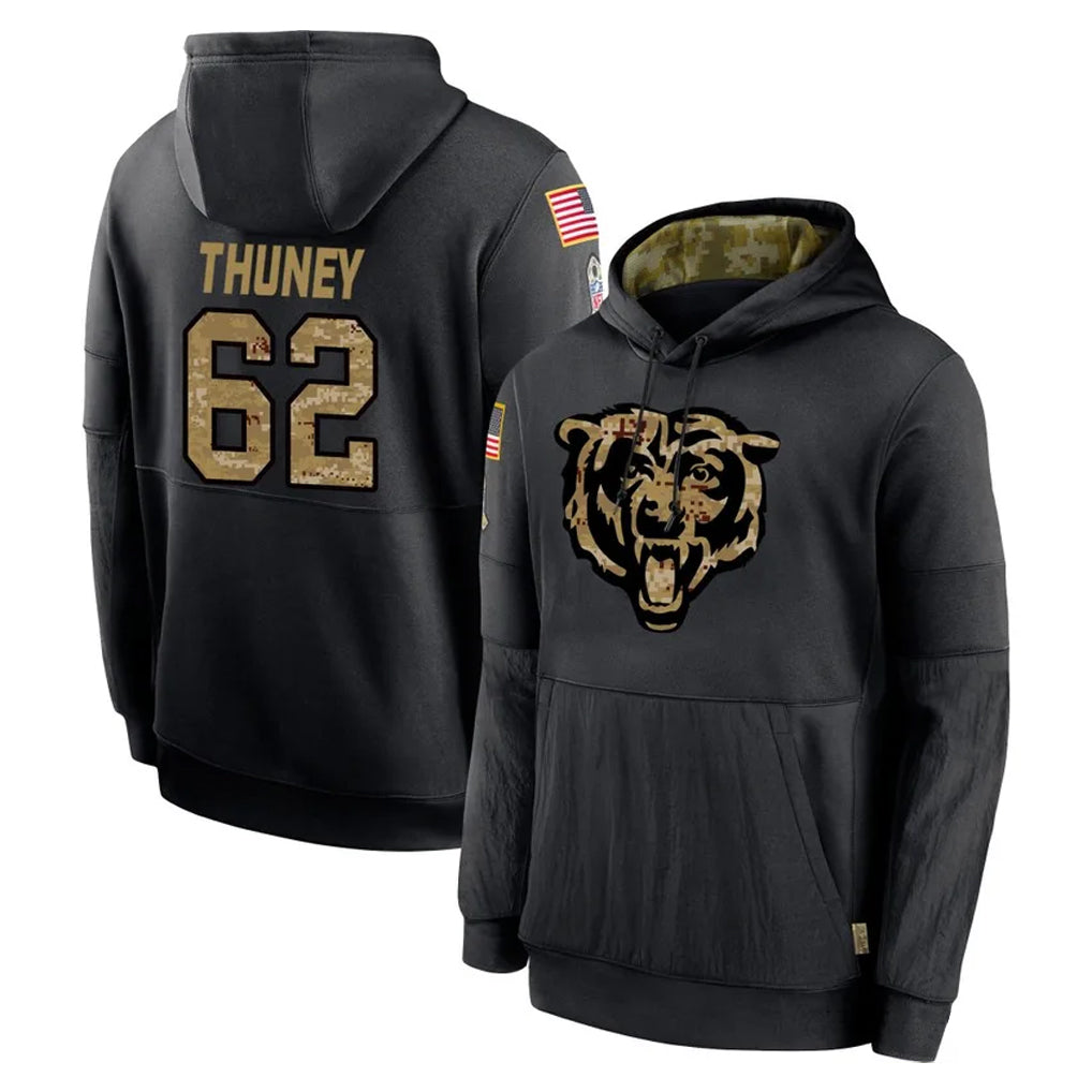Davalo C.Bears #62 Joe Thuney Player Black Salute to Service Pullover Hoodies Limited Stitched Jerseys