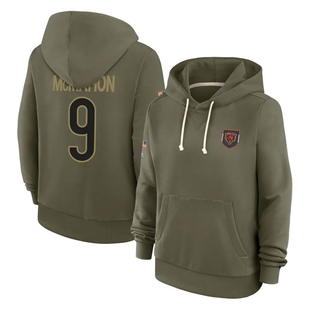 Davalo C.Bears #9 Jim McMahon Player Olive Salute to Service Pullover Hoodies Limited Stitched Jerseys