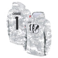 Davalo C.Bengals #1 Ja'Marr Chase Player Arctic Camo Salute to Service Pullover Hoodie Limited Stitched Jerseys