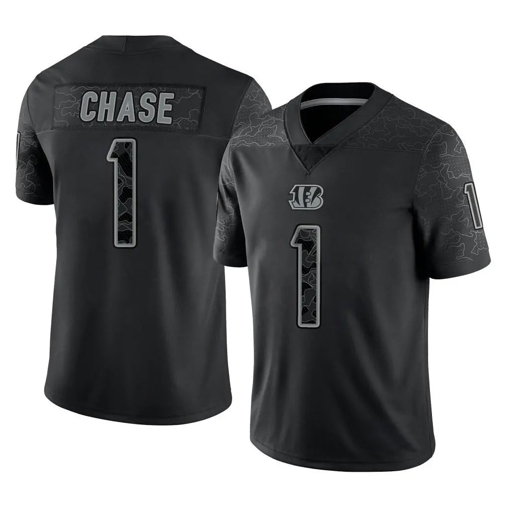 Davalo C.Bengals #1 Ja'Marr Chase Player Black Reflective Limited Game Stitched Jerseys
