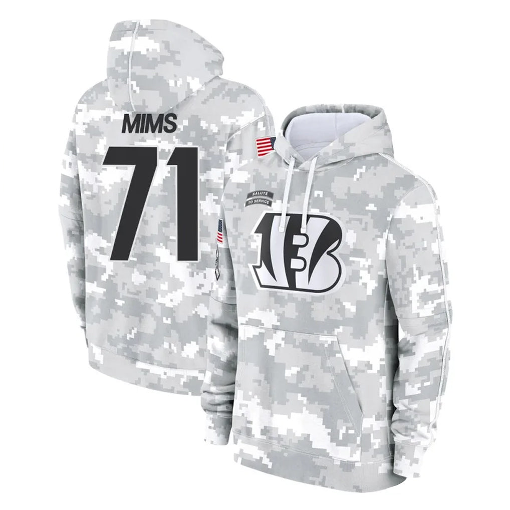 Davalo C.Bengals #71 Amarius Mims Player Arctic Camo Salute to Service Pullover Hoodie Limited Stitched Jerseys