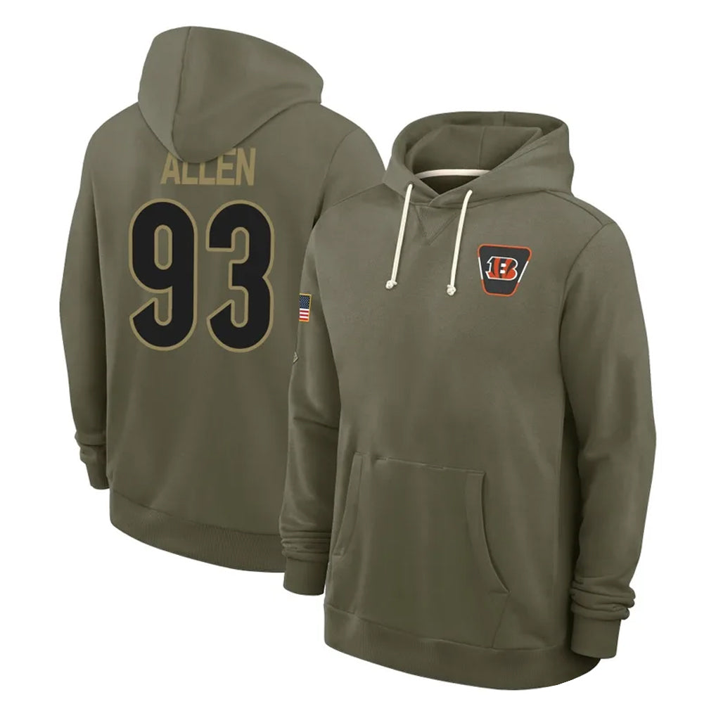 Davalo C.Bengals #93 Jonathan Allen Player Olive Salute to Service Pullover Hoodies Limited Stitched Jerseys