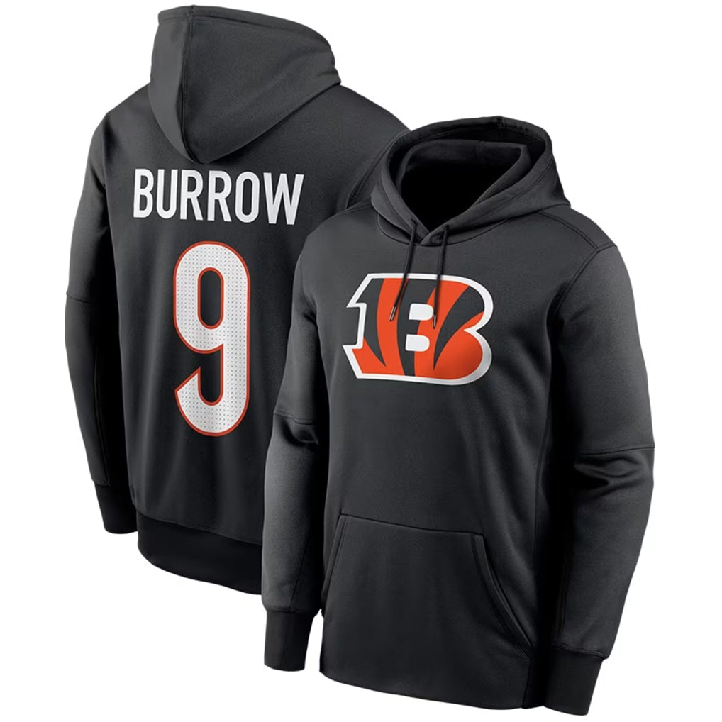 Davalo C.Bengals #9 Joe Burrow Player Black Salute to Service Pullover Hoodies Game Stitched Jerseys