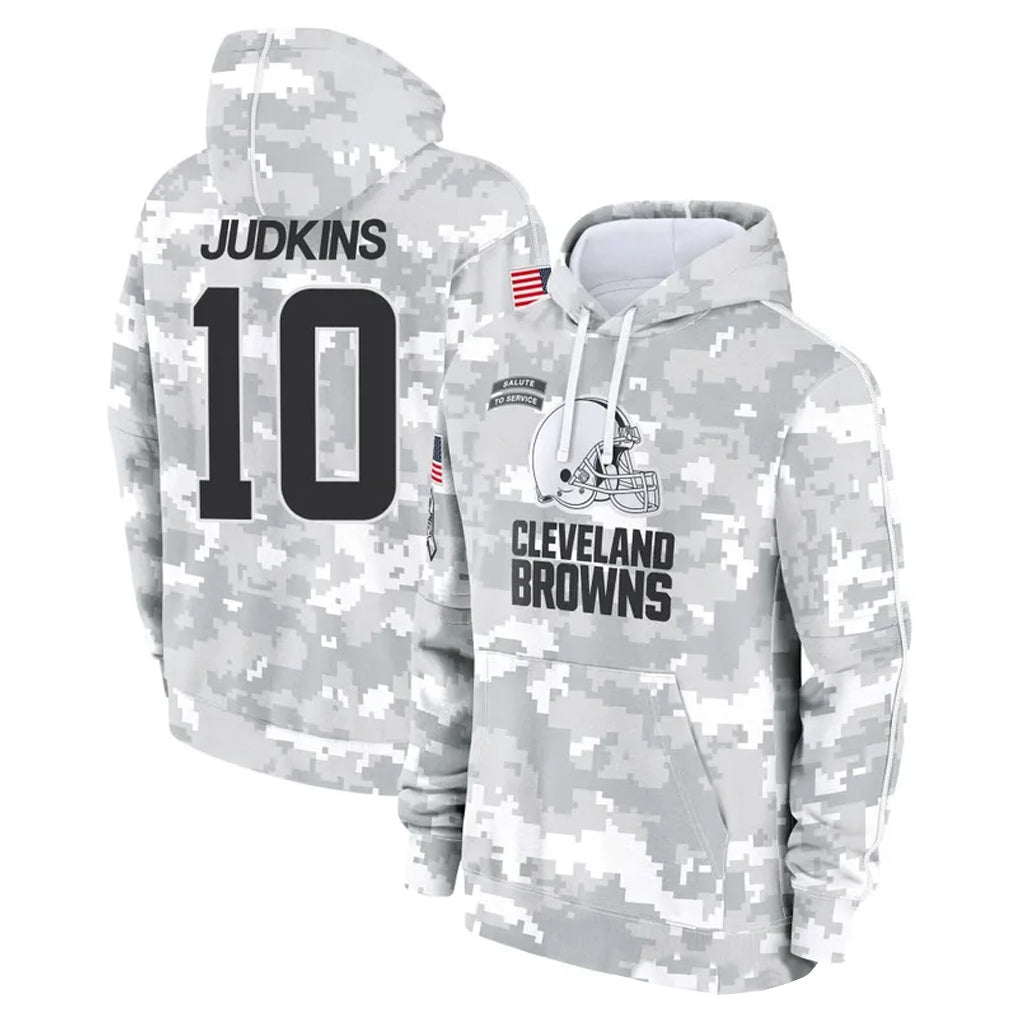 Davalo C.Browns #10 Quinshon Judkins Player Arctic Camo Salute to Service Hoodies Limited Game Stitched Jerseys