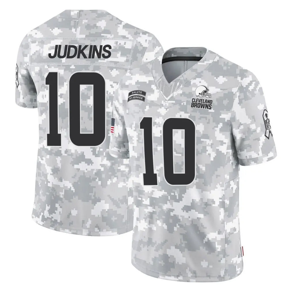 Davalo C.Browns #10 Quinshon Judkins Player Arctic Camo Salute to Service Limited Home Game Stitched Jerseys