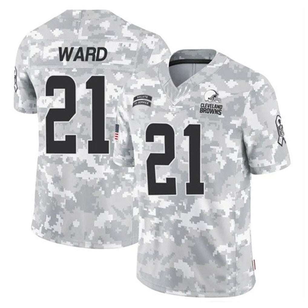 Davalo C.Browns #21 Denzel Ward Player Arctic Camo Salute to Service Limited Football Jerseys