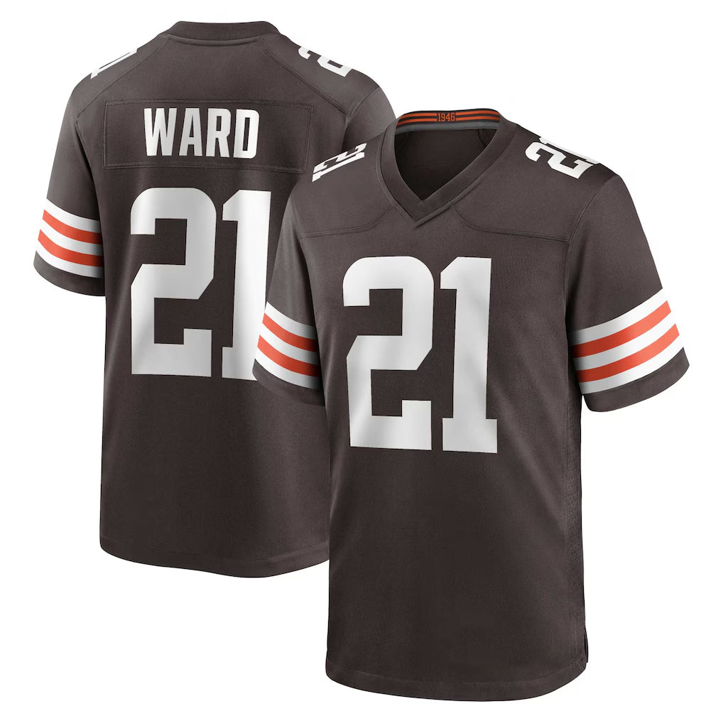 Davalo C.Browns #21 Denzel Ward Player Brown Home Game Football Jerseys