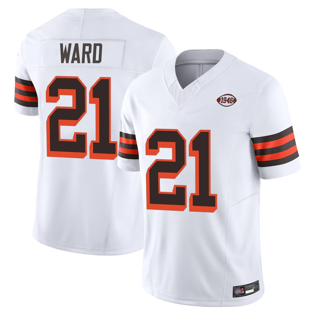Davalo C.Browns #21 Denzel Ward Player White Limited Vapor F.U.S.E. Alternate Game Stitched Jerseys