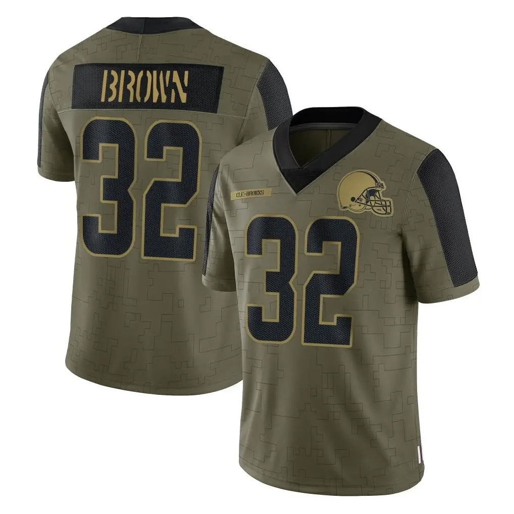 Davalo C.Browns #32 Jim Brown Player Olive Salute to Service Limited Home Game Stitched Jerseys