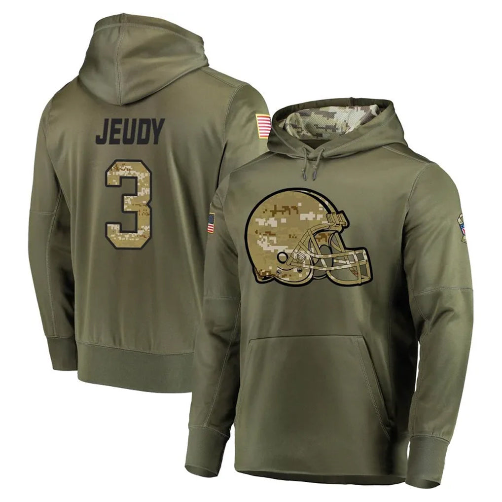 Davalo C.Browns #3 Jerry Jeudy Player Olive Salute to Service Pullover Hoodies Home Game Stitched Jerseys