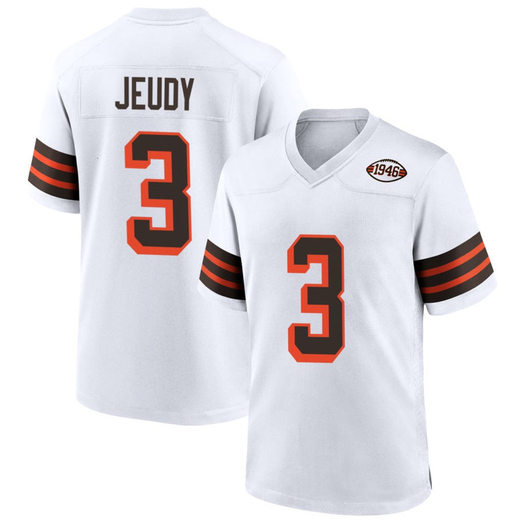 DavaloC.Browns #3 Jerry Jeudy Player White Alternate Home Game Stitched Jerseys