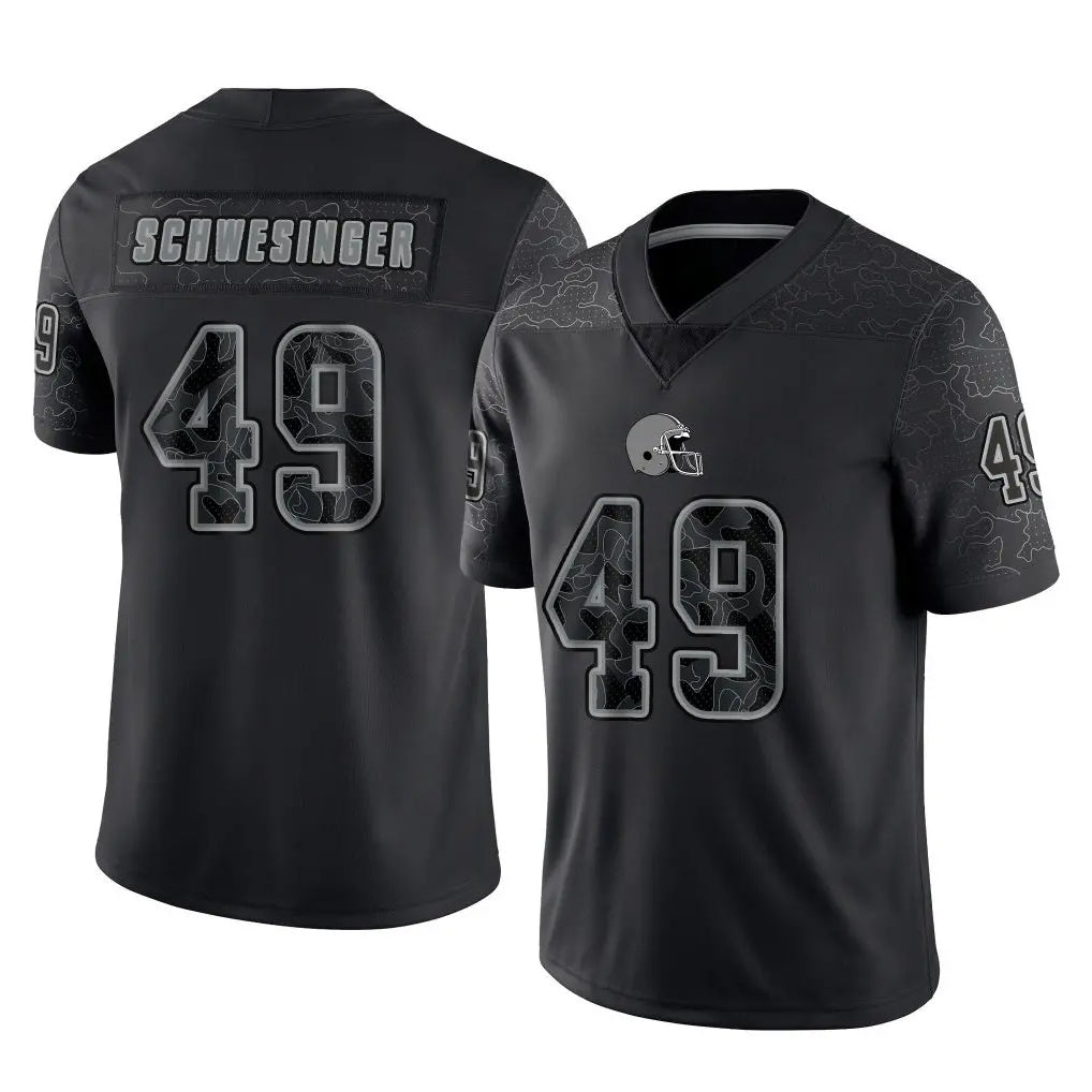 Davalo C.Browns #49 Carson Schwesinger Player Black Reflective Home Game Stitched Jerseys