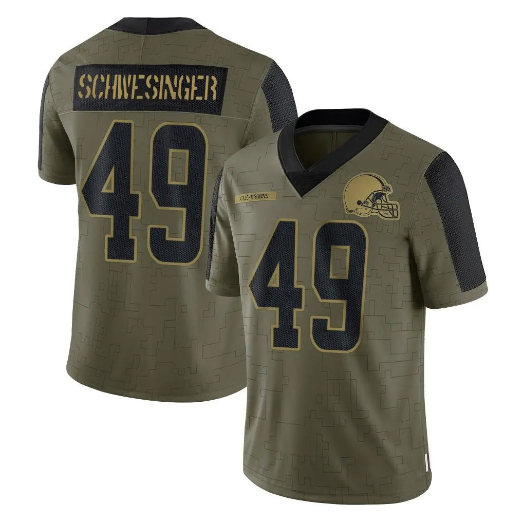 Davalo C.Browns #49 Carson Schwesinger Player Olive Salute to Service Limited Home Game Stitched Jerseys