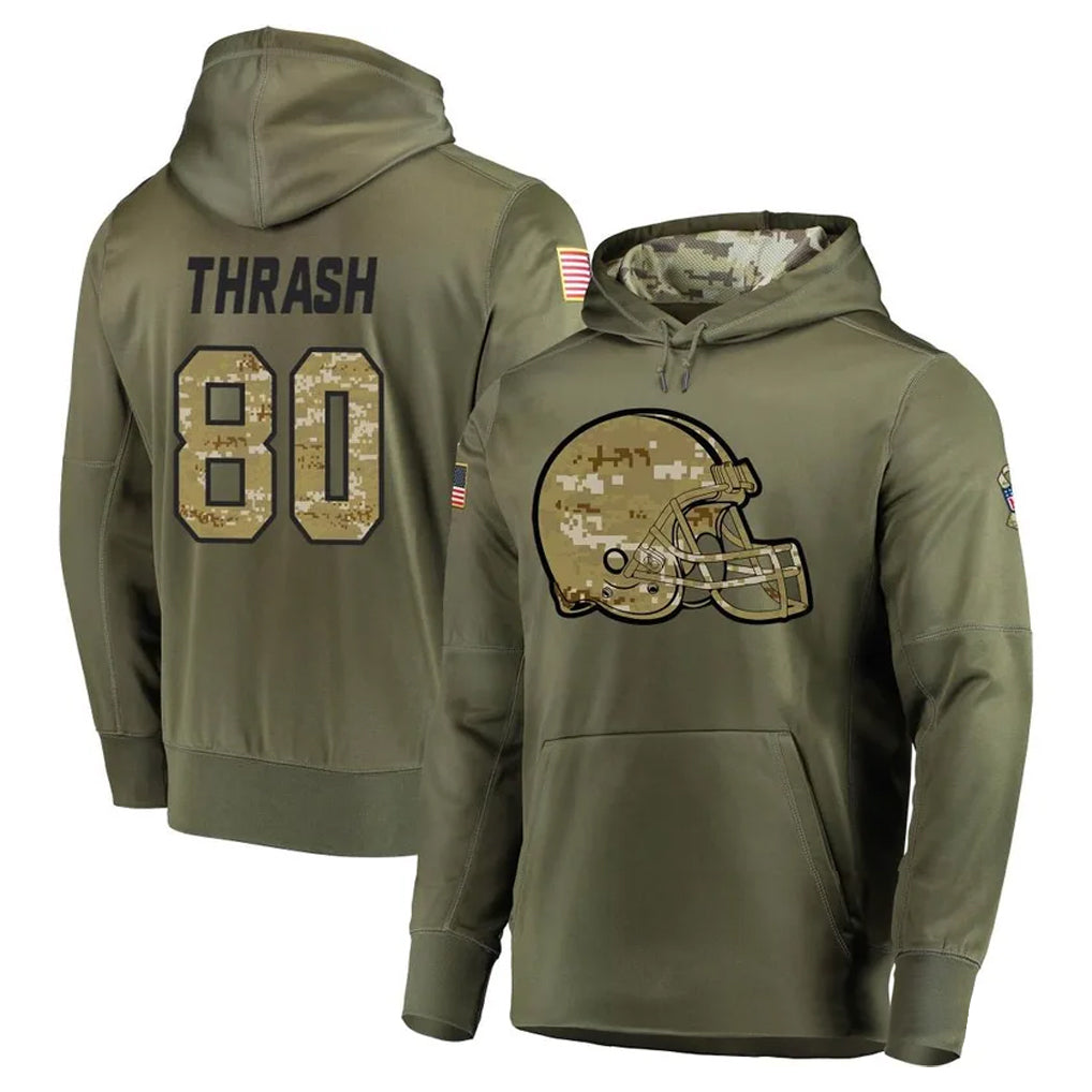 Davalo C.Browns #80 Jamari Thrash Player Olive Salute to Service Pullover Hoodies Home Game Stitched Jerseys