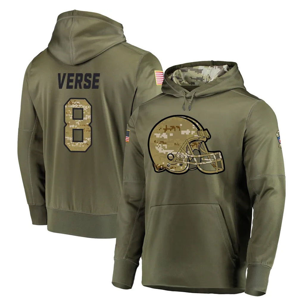 Davalo C.Browns #8 Jared Verse Player Olive Salute to Service Pullover Hoodies Home Game Stitched Jerseys