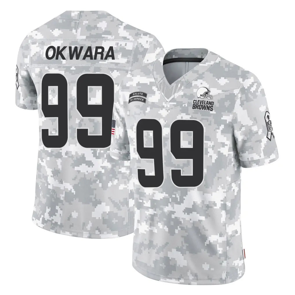 Davalo C.Browns #99 Julian Okwara Player Arctic Camo Salute to Service Limited Home Game Stitched Jerseys