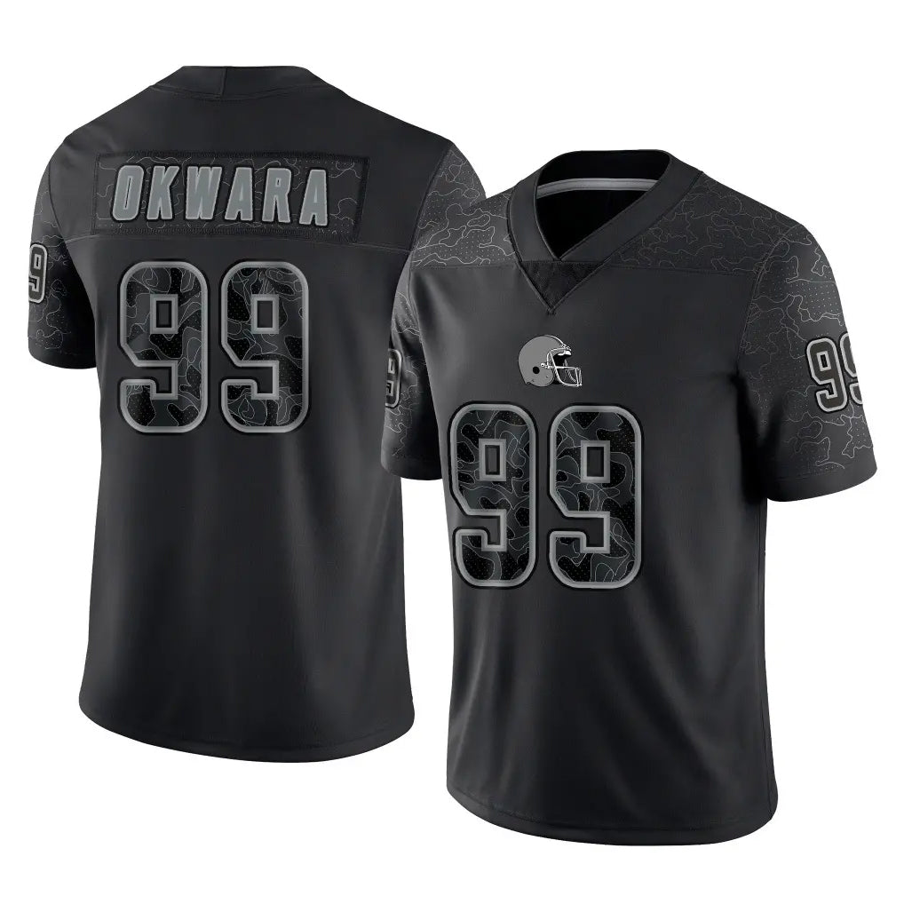 Davalo C.Browns #99 Julian Okwara Player Black Reflective Home Game Stitched Jerseys