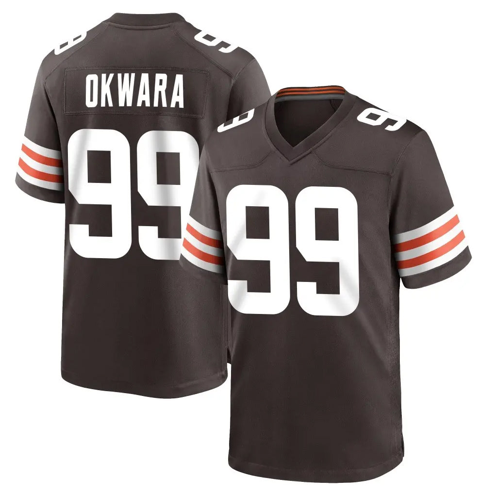 Davalo C.Browns #99 Julian Okwara Player Brown Home Game Stitched Jerseys