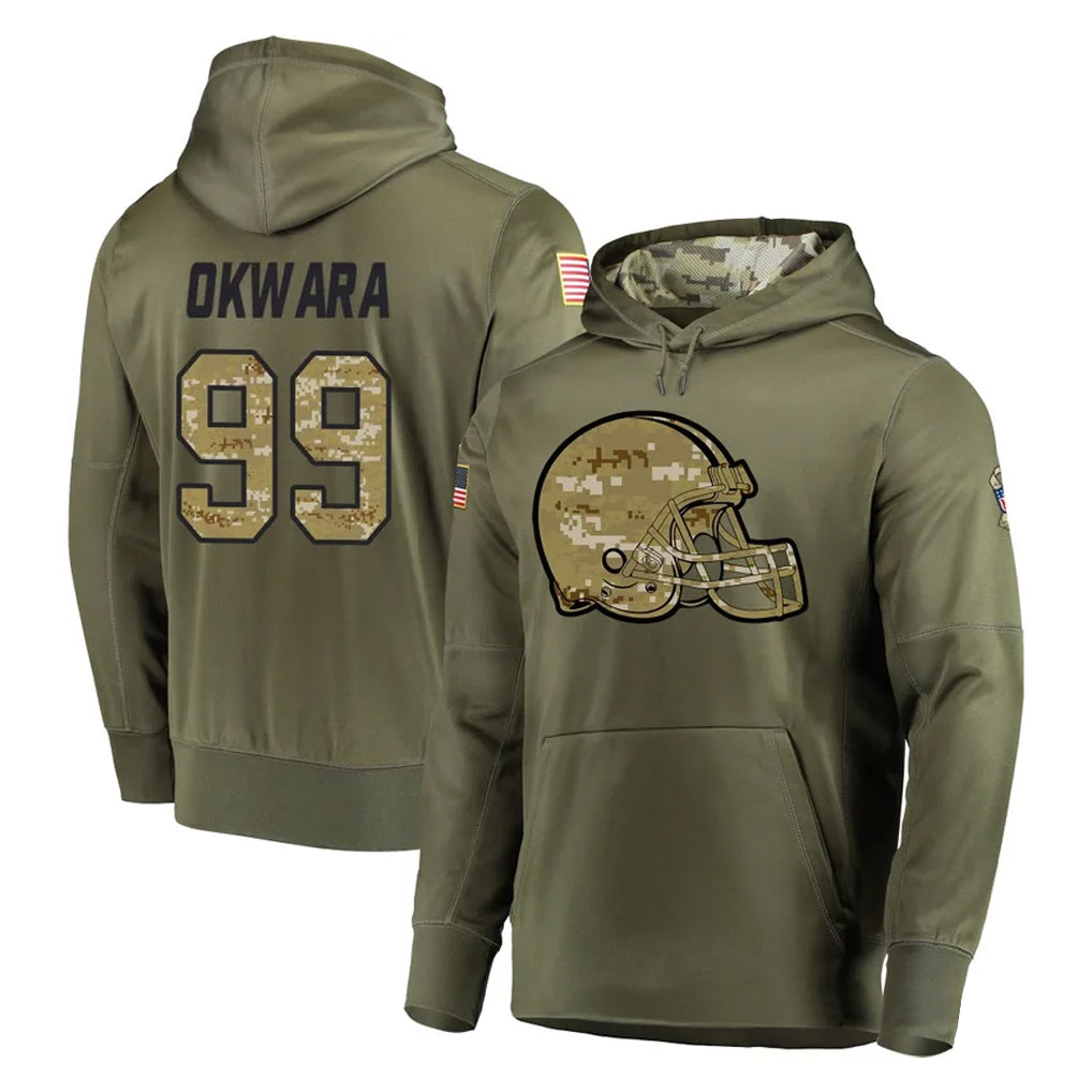 Davalo C.Browns #99 Julian Okwara Player Olive Salute to Service Pullover Hoodies Home Game Stitched Jerseys